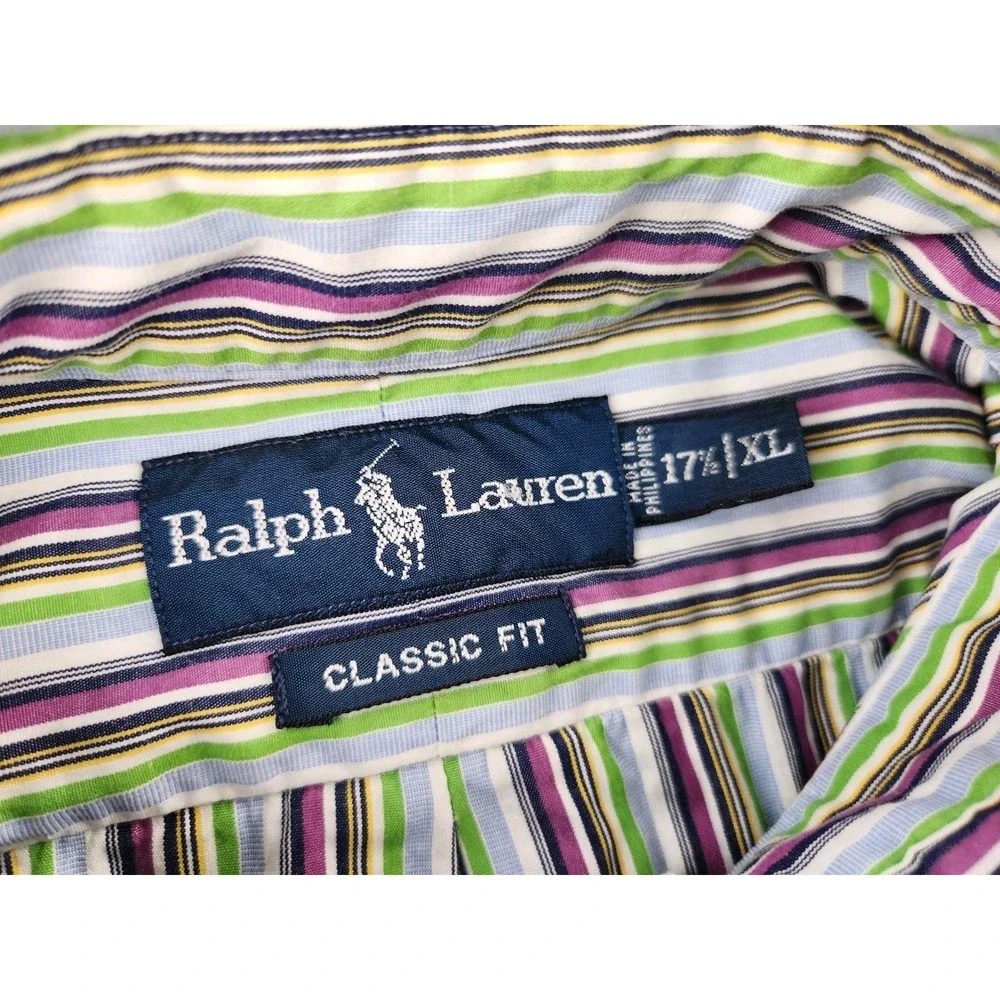 Vintage‎ Polo Ralph Lauren 17.5 XL Bright Shirt Striped Oxford Shirt Spring!